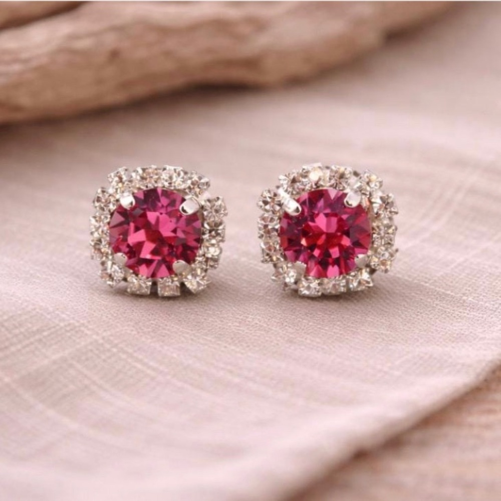 Elegant Pink and Silver Crystal Stud Earrings